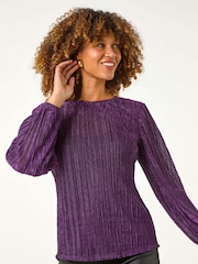 Roman Purple Shimmer Plisse Pleated Top - Image 4 of 5