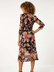 Roman Brown Ruched Floral Frill Dress - Image 3 of 5