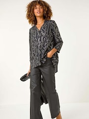 Roman Blue Dotted Foil Frill Detail Shirt - Image 1 of 5