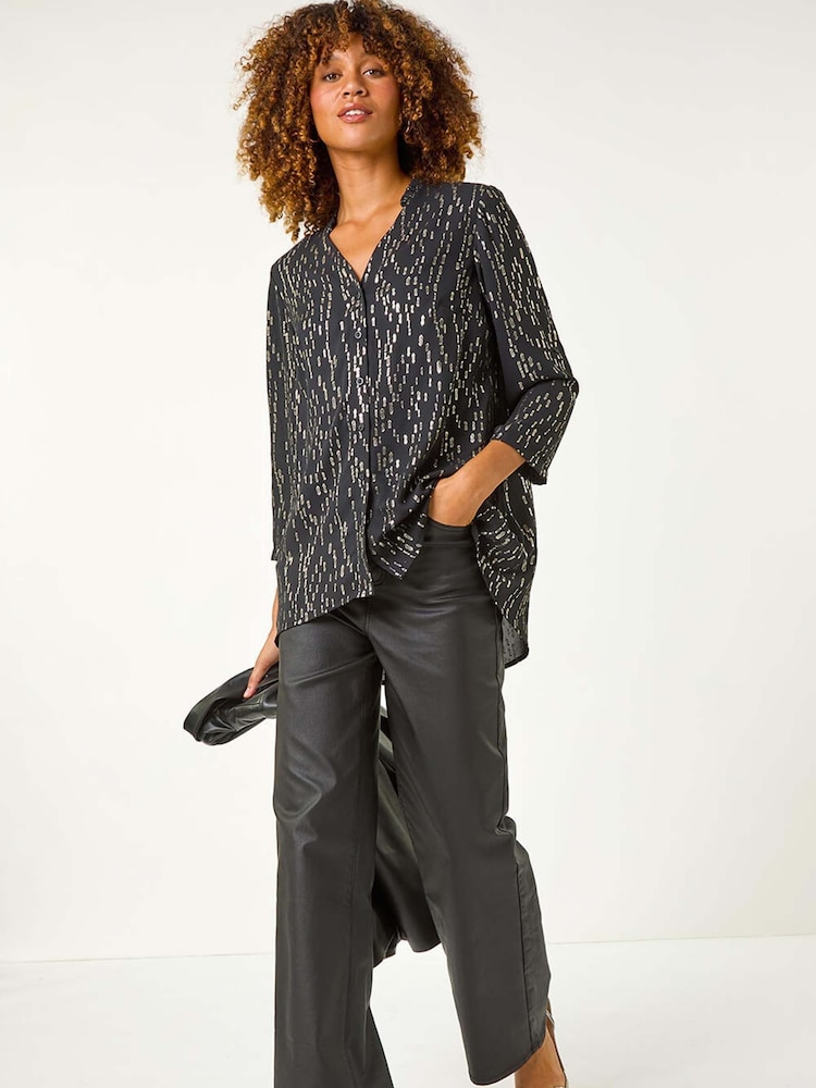 Roman Blue Dotted Foil Frill Detail Shirt - Image 1 of 5
