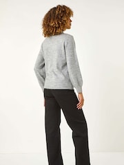 Roman Grey Faux Pearl Collar Jumper - Image 3 of 5