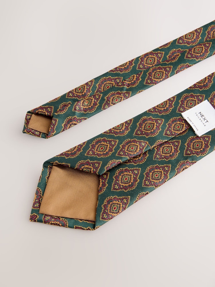 Green Geometric Print Tie with Tie Clip - Image 3 of 3