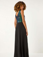 Roman Green Contrast Sequin Bodice Maxi Dress - Image 3 of 5