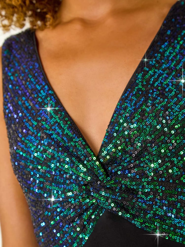 Roman Green Contrast Sequin Bodice Maxi Dress - Image 5 of 5