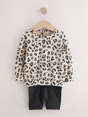 Cream/Black 2 Piece Top And Sweat Shorts Set - Image 1 of 4