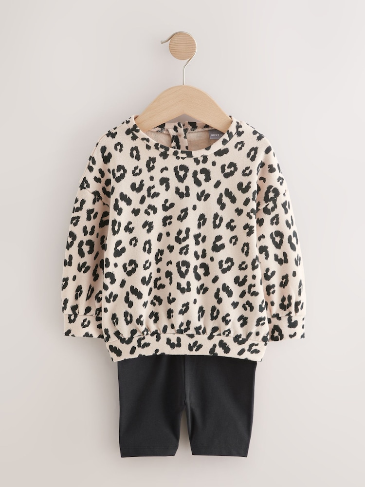 Cream/Black 2 Piece Top And Sweat Shorts Set - Image 1 of 4