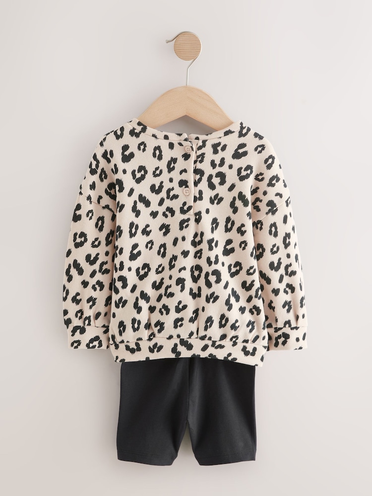 Cream/Black 2 Piece Top And Sweat Shorts Set - Image 2 of 4