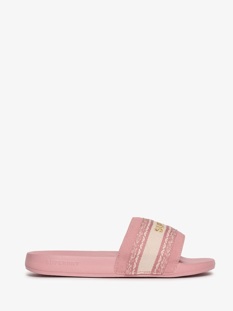 Superdry Pink Webbing Interest Pool Slides - Image 1 of 6