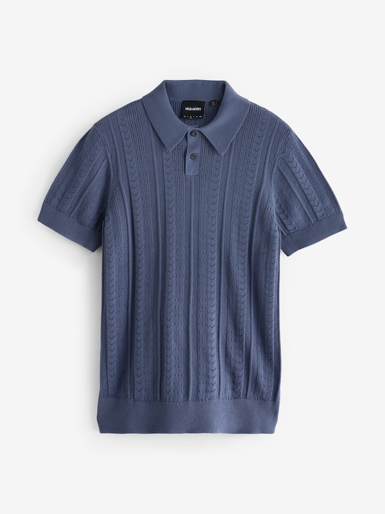 Lyle & Scott Blue 100% Cotton Crochet Knit Polo Shirt - Image 1 of 1
