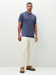 Lyle & Scott Blue 100% Cotton Crochet Knit Polo Shirt - Image 2 of 6