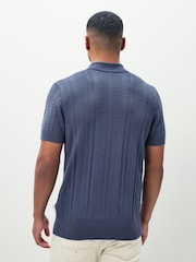 Lyle & Scott Blue 100% Cotton Crochet Knit Polo Shirt - Image 3 of 6