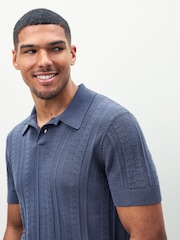 Lyle & Scott Blue 100% Cotton Crochet Knit Polo Shirt - Image 4 of 6