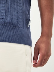 Lyle & Scott Blue 100% Cotton Crochet Knit Polo Shirt - Image 5 of 6