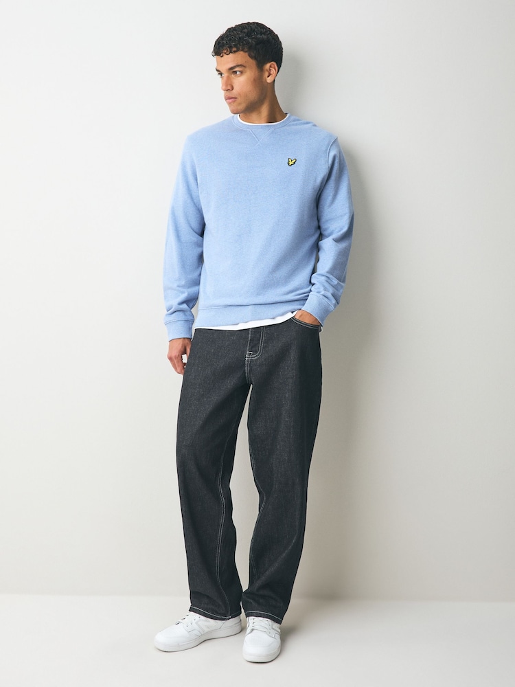 Lyle & Scott Blue Heathered Crew Neck 100% Cotton Sweatshirt - Image 2 of 5 Lyle & Scott Blue Heathered Crew Neck 100% Cotton Sweatshirt - Image 2 of 5