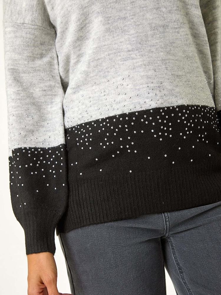 Roman Grey Colour Block V-Neck Boyfriend Jumper - Image 3 of 6
