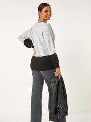 Roman Grey Colour Block V-Neck Boyfriend Jumper - Image 5 of 6