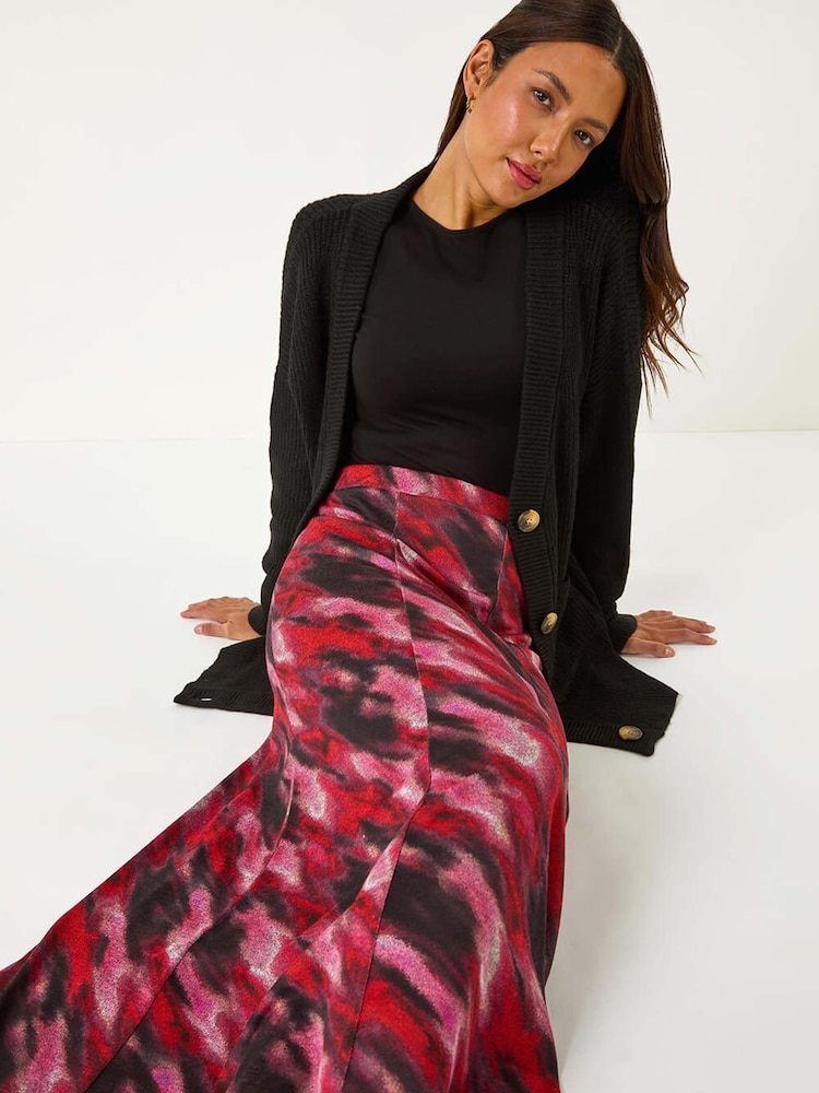 Roman Red Abstract Print Midi Skirt - Image 1 of 5
