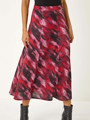 Roman Red Abstract Print Midi Skirt - Image 4 of 5