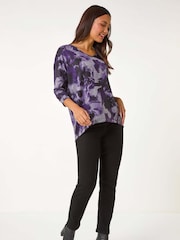 Roman Purple V-Neck Abstract Print Top - Image 2 of 5