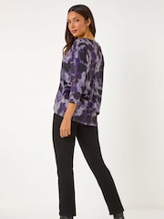 Roman Purple V-Neck Abstract Print Top - Image 3 of 5