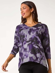 Roman Purple V-Neck Abstract Print Top - Image 4 of 5