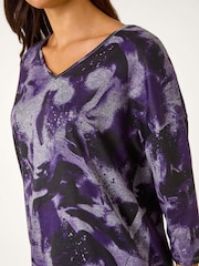 Roman Purple V-Neck Abstract Print Top - Image 5 of 5