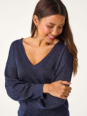 Roman Blue Relaxed Shimmer Jumper - Image 6 of 6