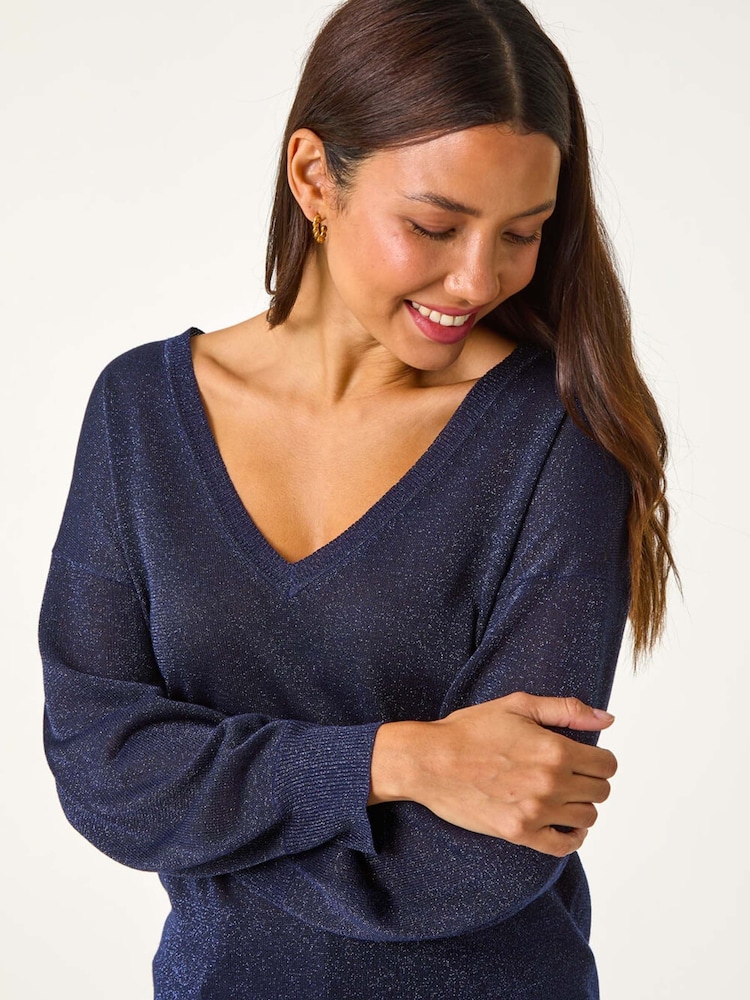 Roman Blue Relaxed Shimmer Jumper - Image 6 of 6