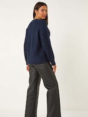 Roman Blue Stitch Detail Boucle Knit Cardigan - Image 3 of 5