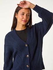 Roman Blue Stitch Detail Boucle Knit Cardigan - Image 4 of 5