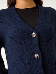 Roman Blue Stitch Detail Boucle Knit Cardigan - Image 5 of 5