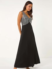 Roman Metallic Contrast Sequin Bodice Maxi Dress - Image 1 of 5
