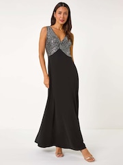 Roman Metallic Contrast Sequin Bodice Maxi Dress - Image 3 of 5
