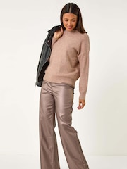 Roman Pink Sequin Detail High Neck Jumper - Image 1 of 6