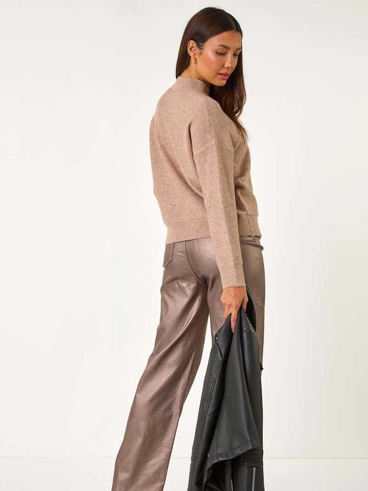 Roman Pink Sequin Detail High Neck Jumper - Image 4 of 6