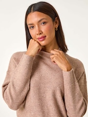 Roman Pink Sequin Detail High Neck Jumper - Image 5 of 6
