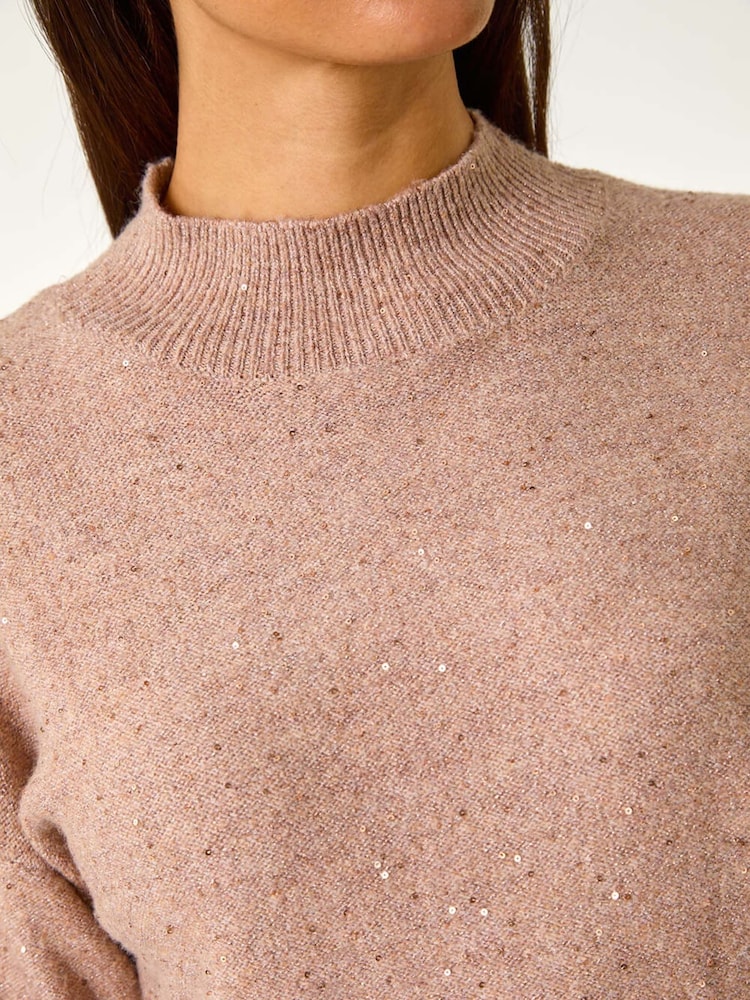 Roman Pink Sequin Detail High Neck Jumper - Image 6 of 6