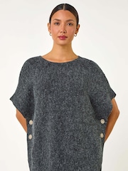Roman Black Contrast Roll Neck Button Knit Poncho - Image 3 of 7