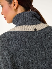 Roman Black Contrast Roll Neck Button Knit Poncho - Image 6 of 7