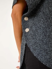 Roman Black Contrast Roll Neck Button Knit Poncho - Image 7 of 7