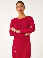 Roman Red Side Button Detail Knitted Dress - Image 2 of 5