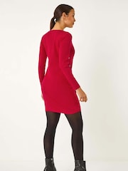 Roman Red Side Button Detail Knitted Dress - Image 3 of 5
