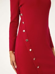 Roman Red Side Button Detail Knitted Dress - Image 4 of 5