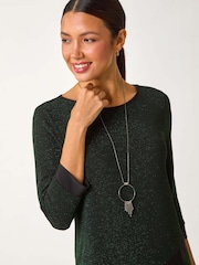 Roman Green Brillo Contrast Band Stretch Tunic Top - Image 1 of 4