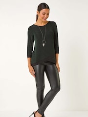 Roman Green Brillo Contrast Band Stretch Tunic Top - Image 2 of 4