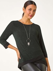 Roman Green Brillo Contrast Band Stretch Tunic Top - Image 4 of 4