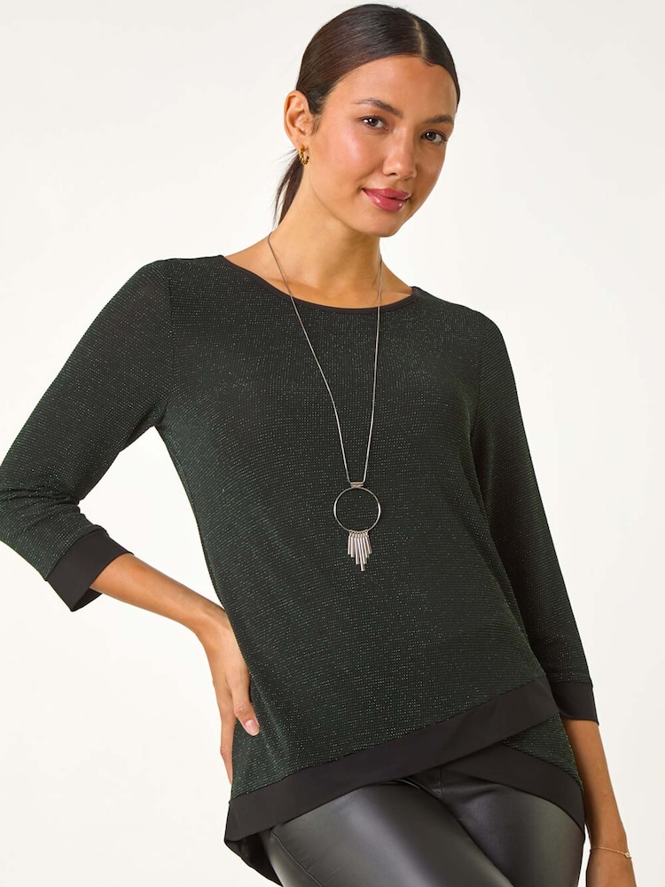 Roman Green Brillo Contrast Band Stretch Tunic Top - Image 4 of 4