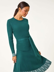 Roman Green Ribbed Stretch Knit Border Print Dress - Image 1 of 5