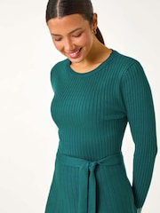 Roman Green Ribbed Stretch Knit Border Print Dress - Image 4 of 5