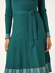 Roman Green Ribbed Stretch Knit Border Print Dress - Image 5 of 5